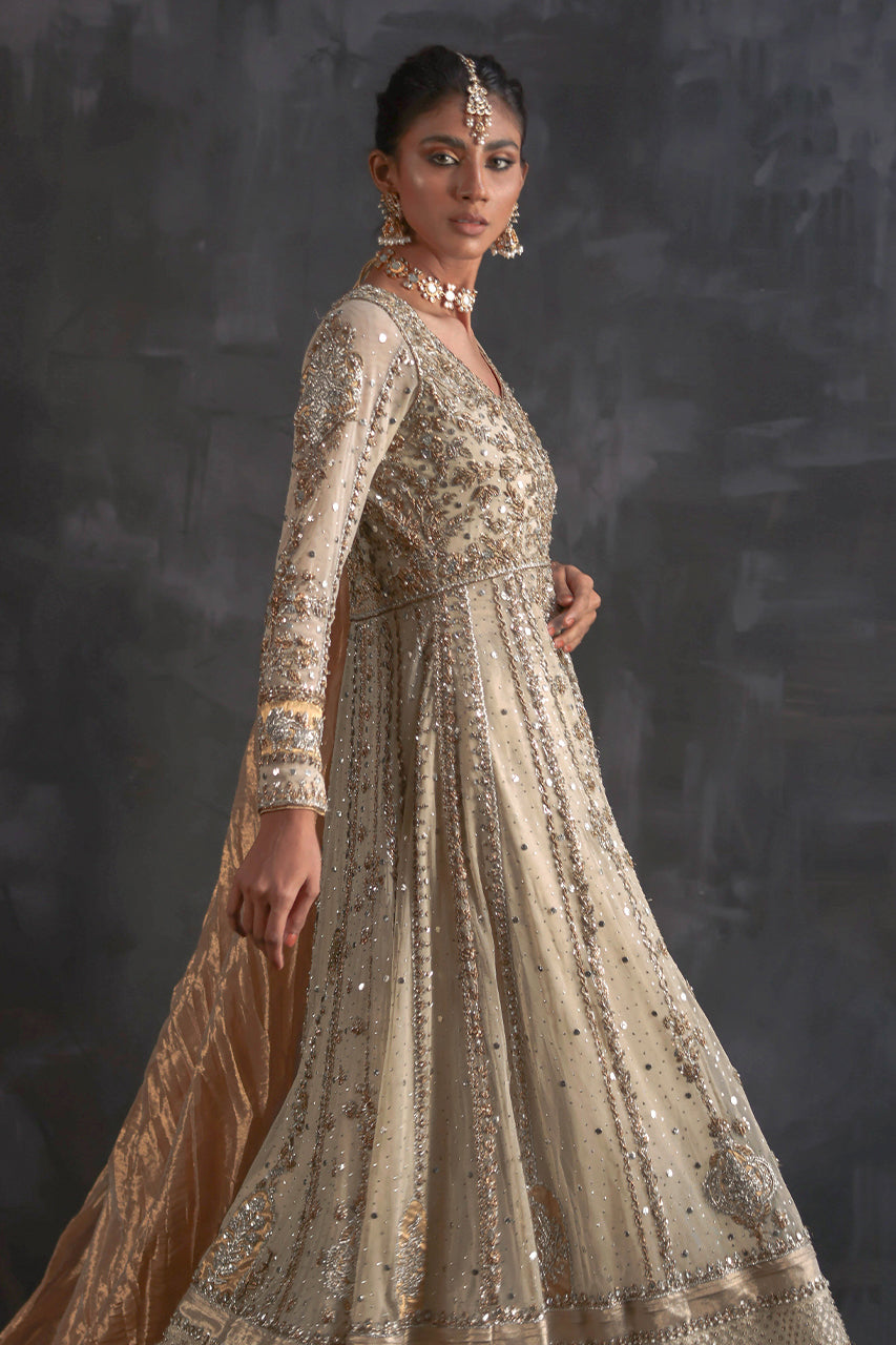 Ivory Zardozi Pure Net Pishwas (3-Piece) - Image 3