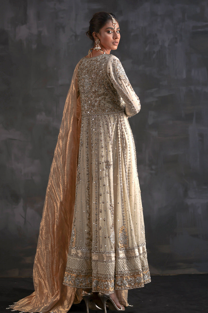 Ivory Zardozi Pure Net Pishwas (3-Piece) - Image 5