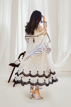 Pakistani Ivory 3D Embroidered Organza Pishwas (3-Piece) - Image 3