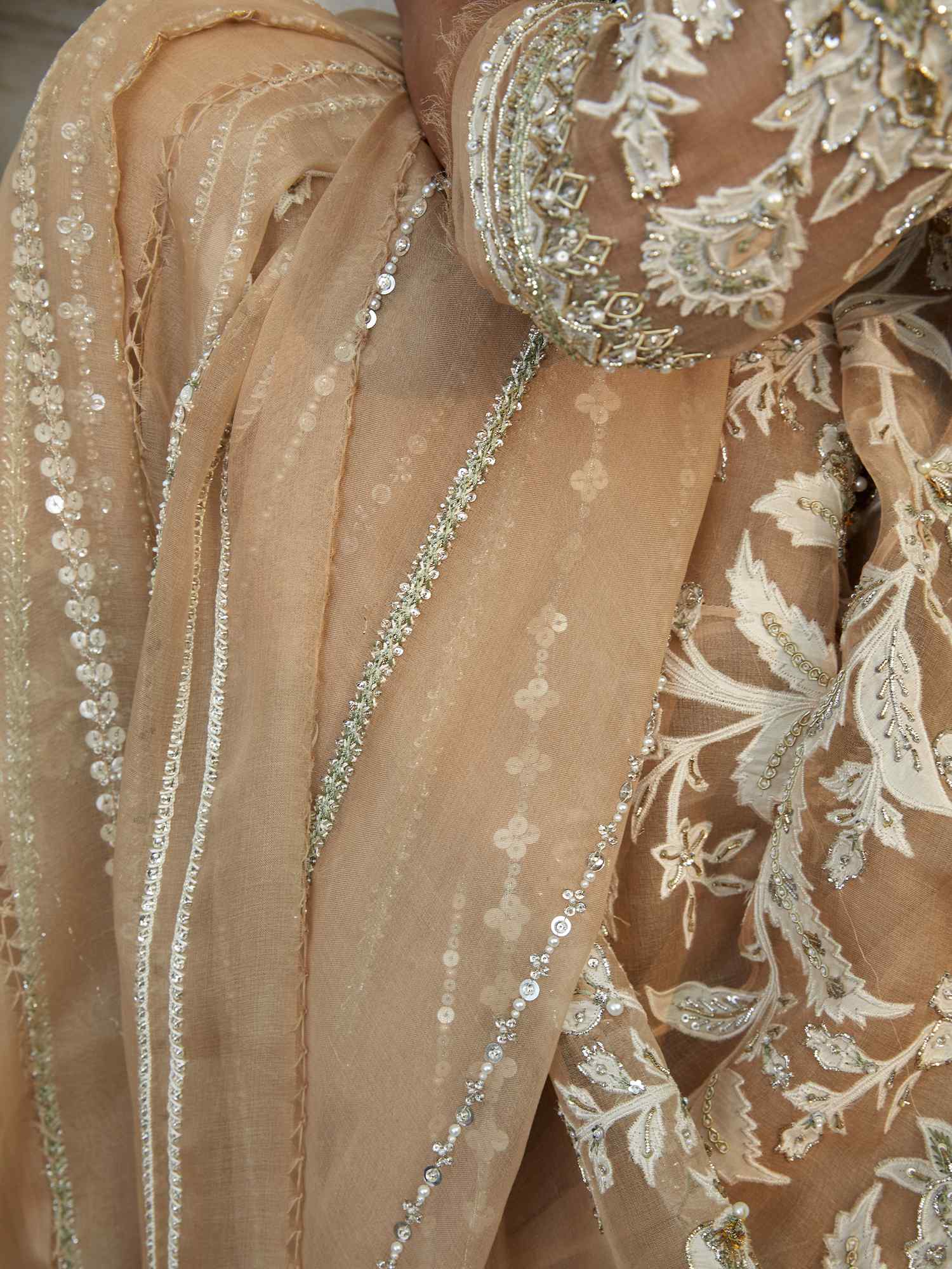 Nude Chintz Appliqué Zardozi Organza Pishwas (2-Piece) - Image 2