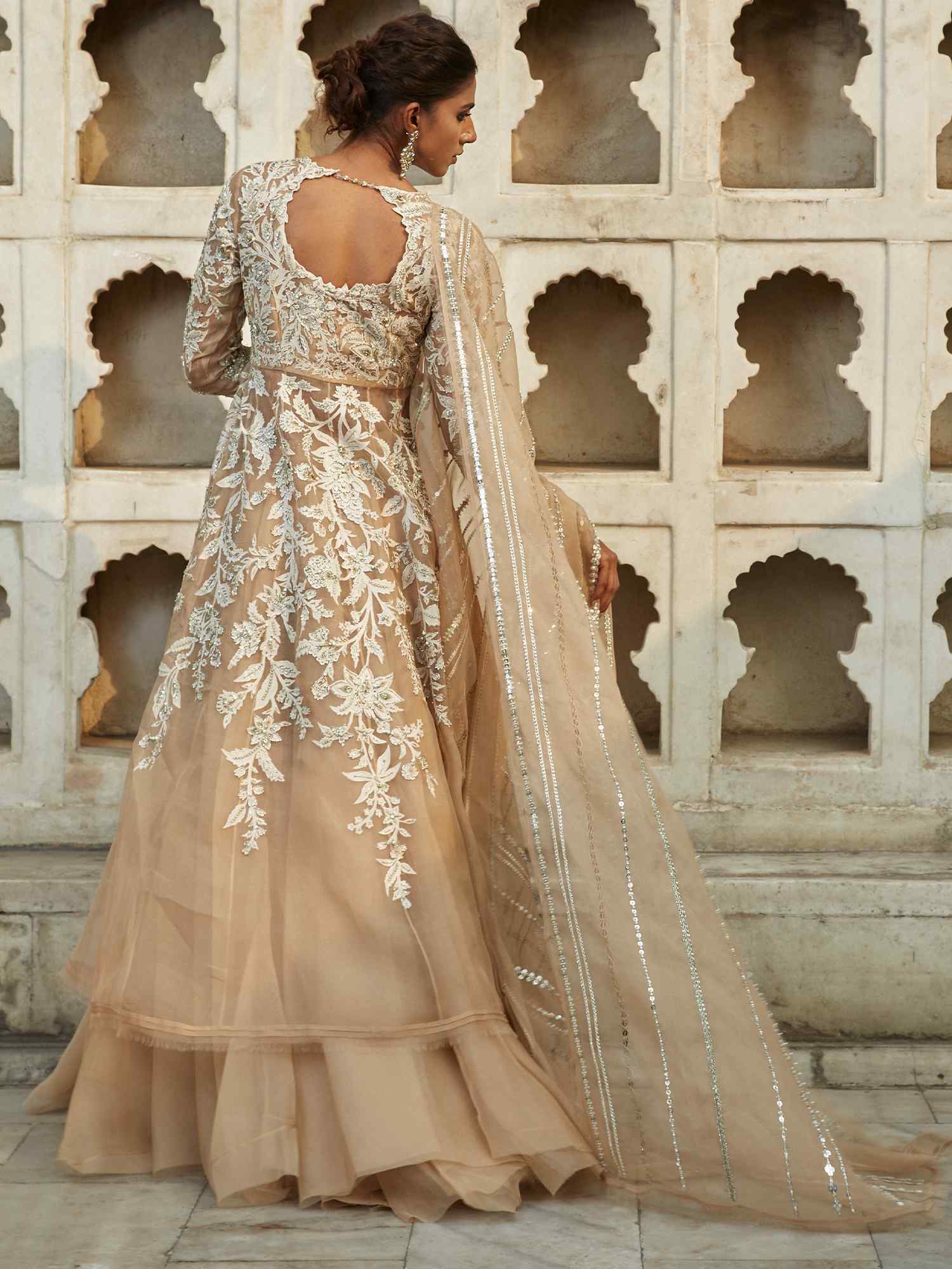 Nude Chintz Appliqué Zardozi Organza Pishwas (2-Piece) - Image 4