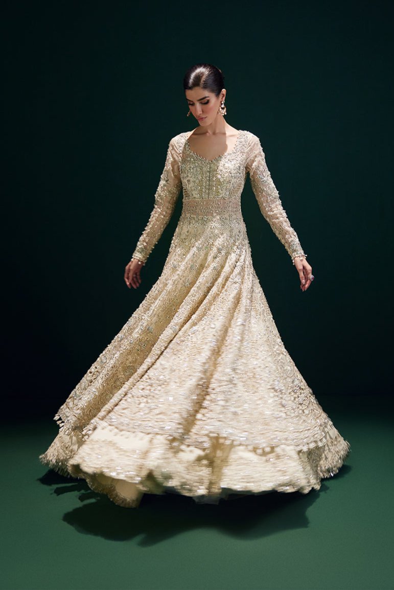 Ivory Embellished Organza Pishwas Dress (3-Piece) - Image 1