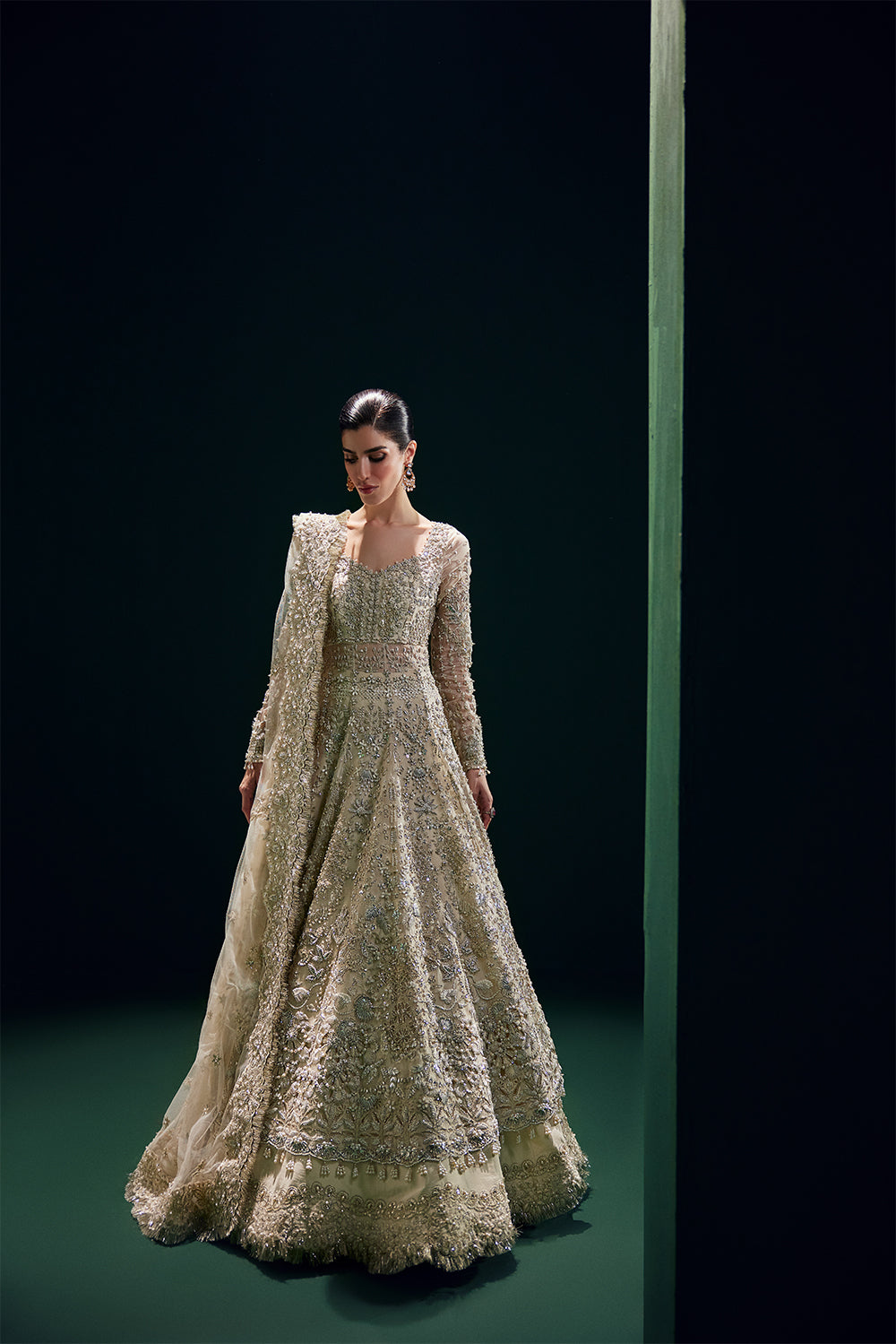 Ivory Embellished Organza Pishwas Dress (3-Piece) - Image 3