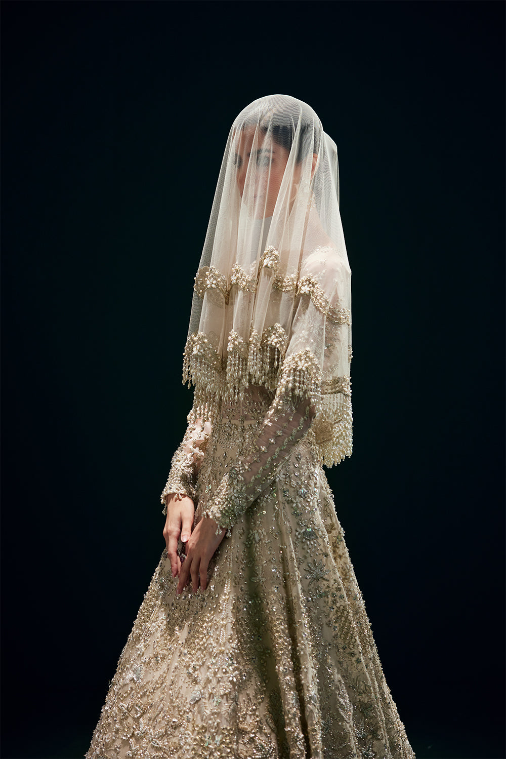 Ivory Embellished Organza Pishwas Dress (3-Piece) - Image 5