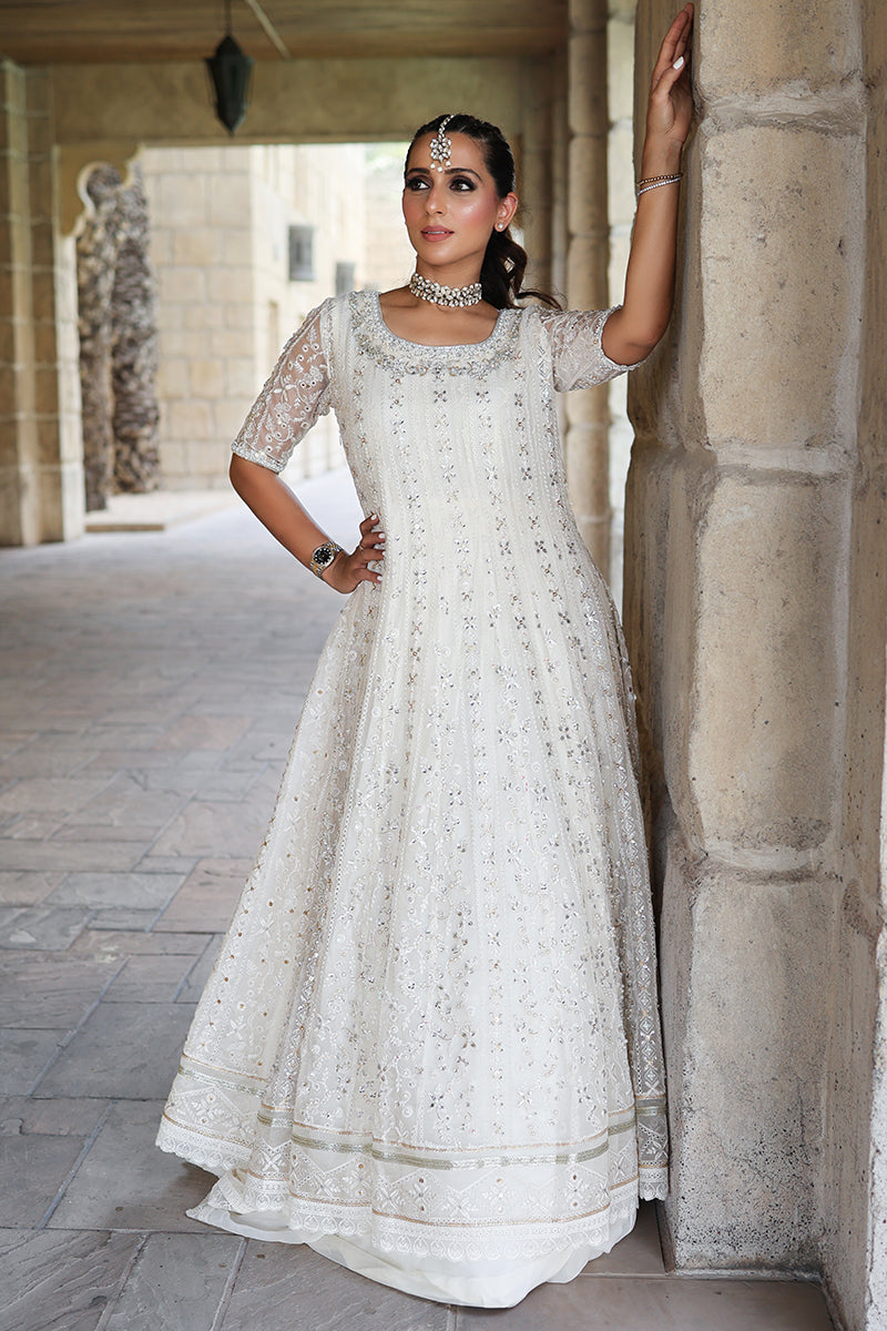 Ivory Embroidered Organza Pishwas Dress (3-Piece) - Image 5