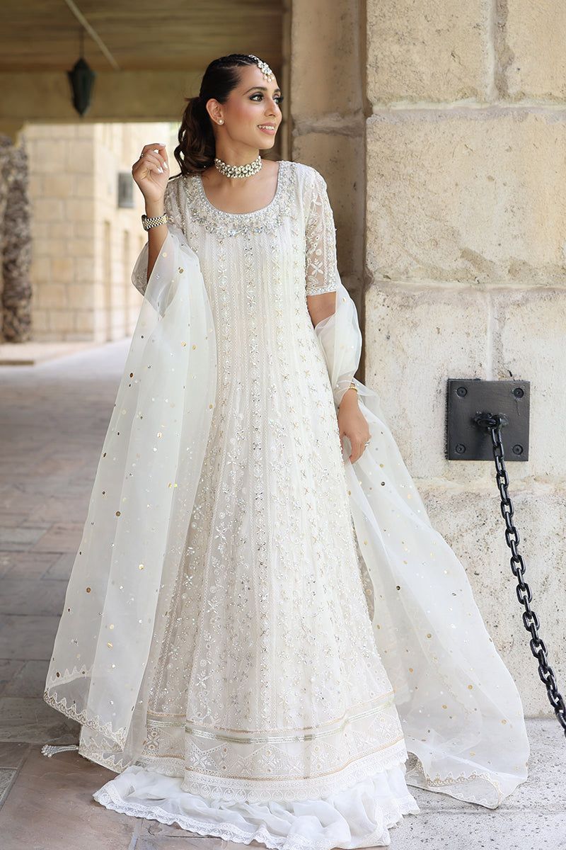 Ivory Embroidered Organza Pishwas Dress (3-Piece) - Image 7