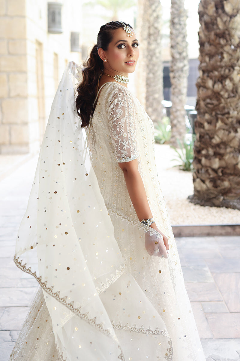 Ivory Embroidered Organza Pishwas Dress (3-Piece) - Image 8