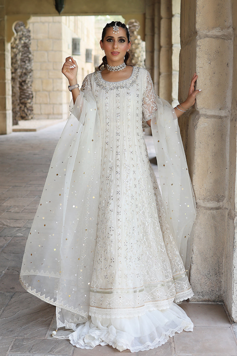 Ivory Embroidered Organza Pishwas Dress (3-Piece) - Image 9