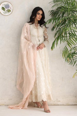 Pakistani Ivory Embroidered Organza Pishwas Dress (3-Piece) - Image 1