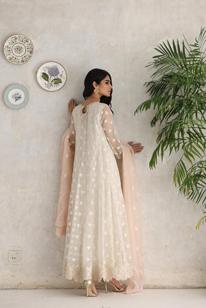 Pakistani Ivory Embroidered Organza Pishwas Dress (3-Piece) - Image 4