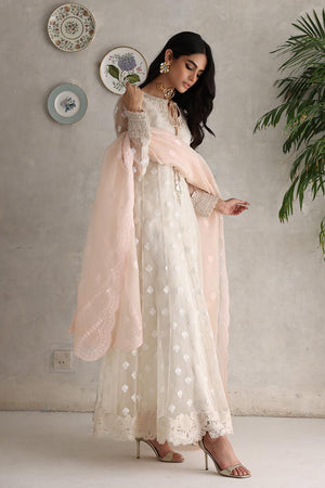 Pakistani Ivory Embroidered Organza Pishwas Dress (3-Piece) - Image 5