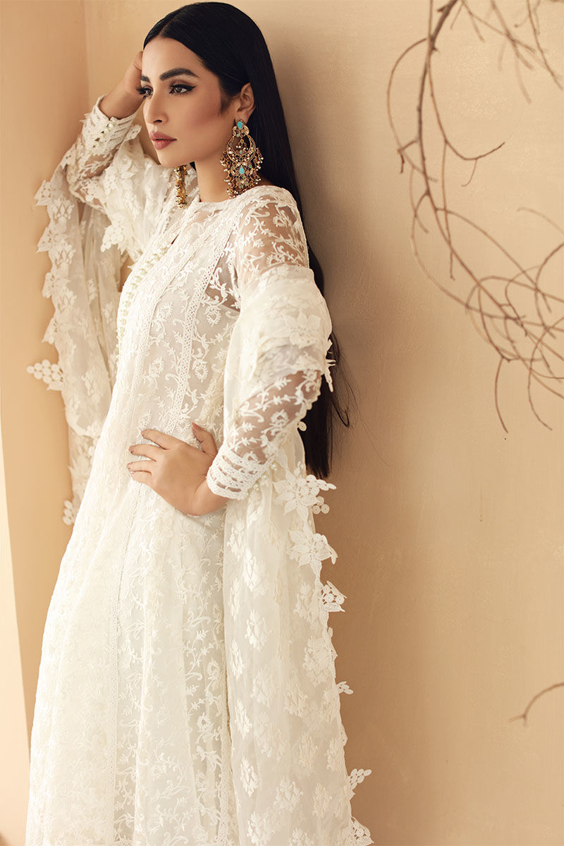 Off-White Embroidered Organza Kalidaar Pishwas (3-Piece) - Image 7