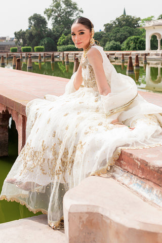 Ivory Gold Dabka Organza Pishwas Dress (3-Piece) - Image 6