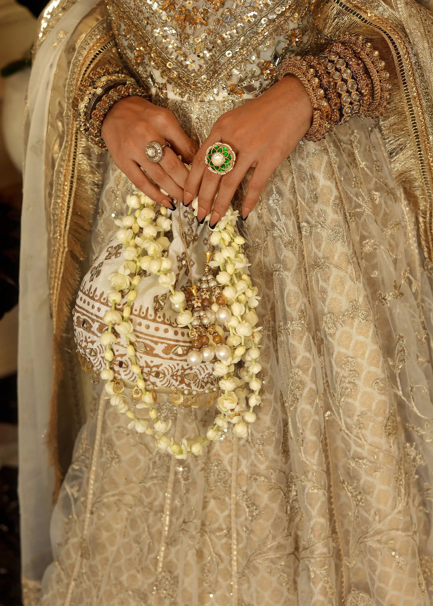 Cream Embroidered Organza & Jamawar Pishwas (3-Piece) - Image 10