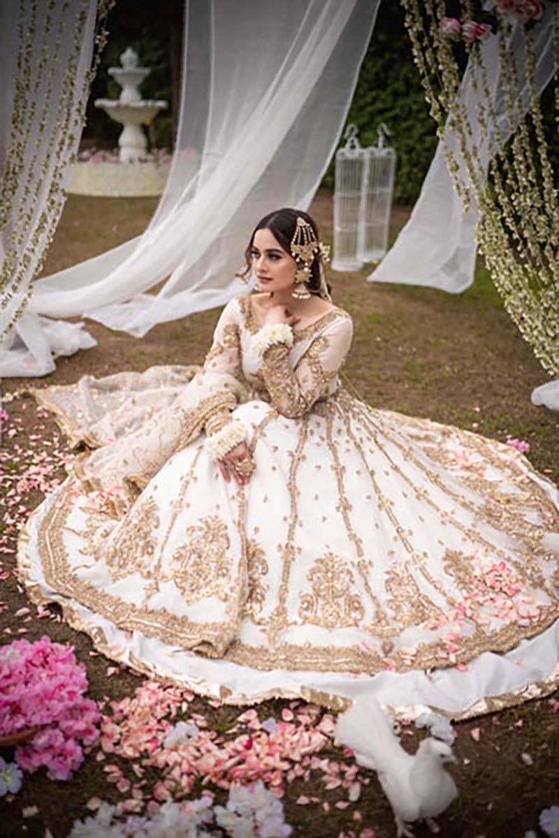 Ivory Embellished Pure Organza Pishwas (3-Piece) - Image 1