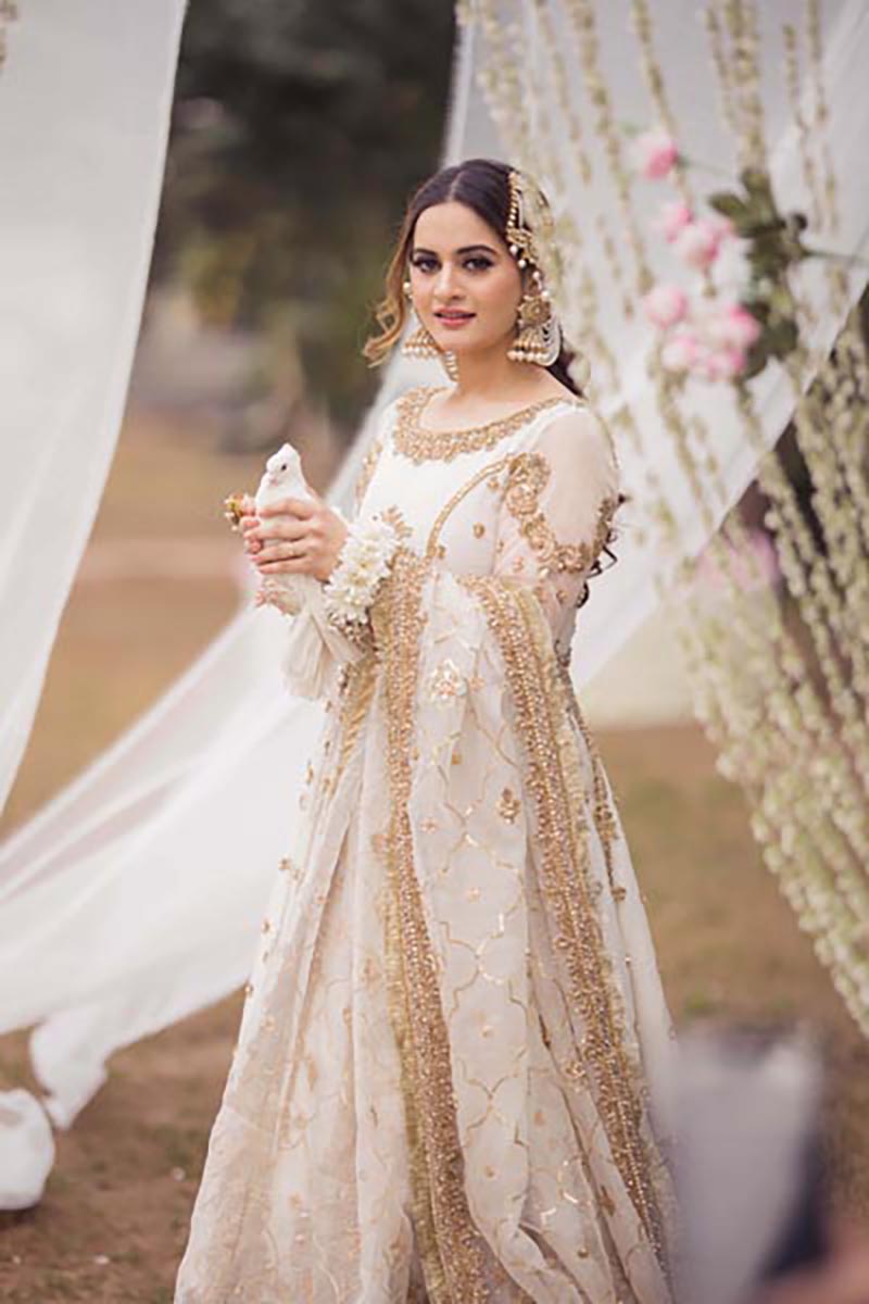 Ivory Embellished Pure Organza Pishwas (3-Piece) - Image 10