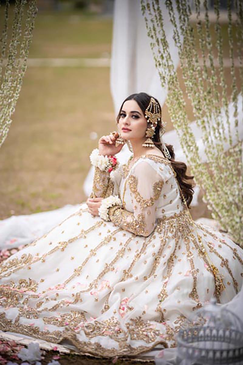 Ivory Embellished Pure Organza Pishwas (3-Piece) - Image 13