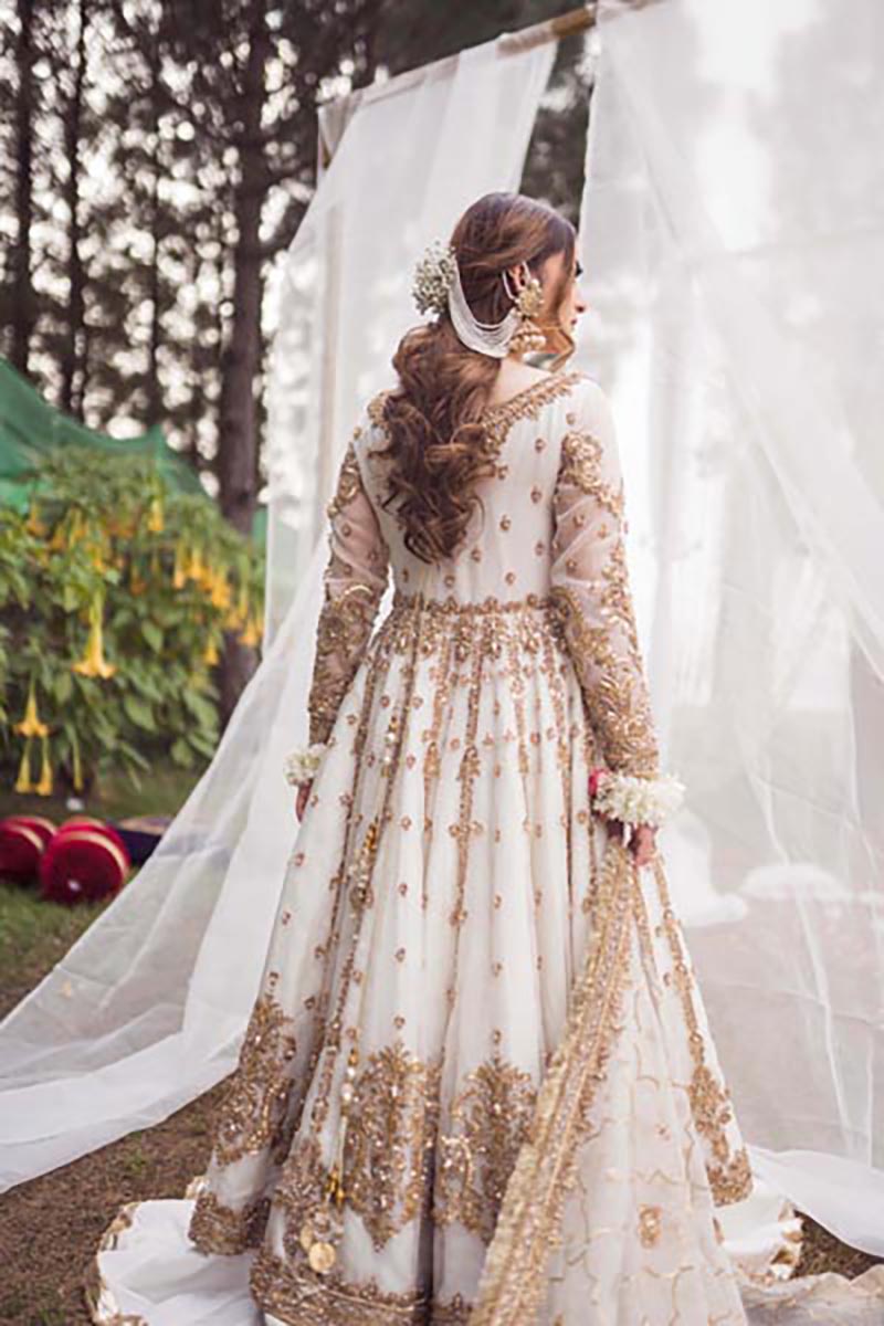 Ivory Embellished Pure Organza Pishwas (3-Piece) - Image 3