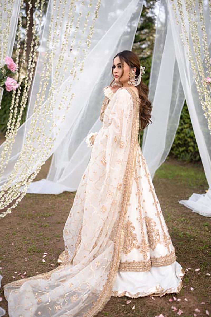 Ivory Embellished Pure Organza Pishwas (3-Piece) - Image 6