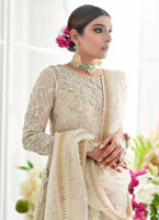 Pakistani Ivory Kamdaani Embroidered Organza Pishwas (2-Piece) - Image 5