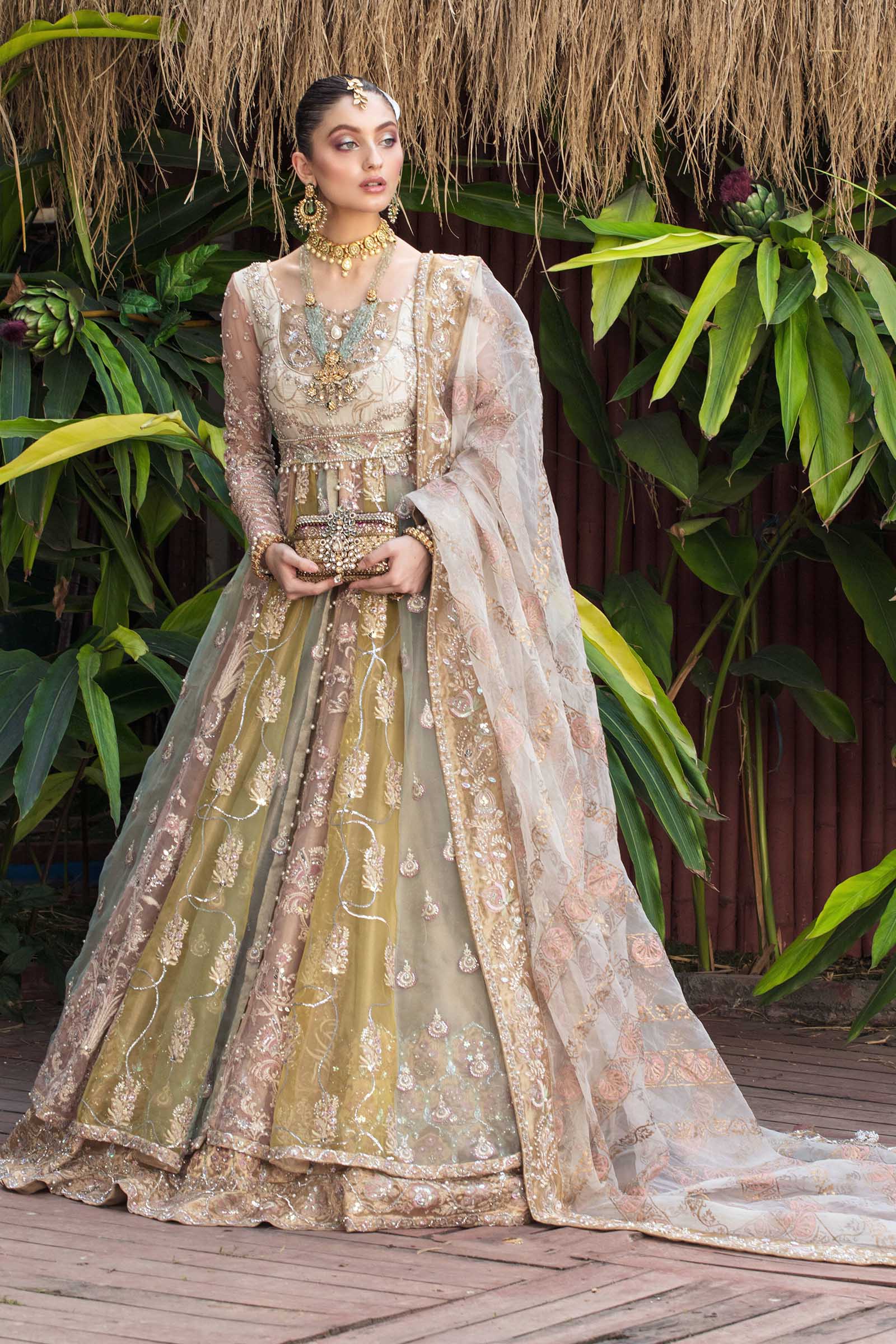 Pakistani Pastel Embroidered Organza Pishwas Dress (3-Piece) - Image 1