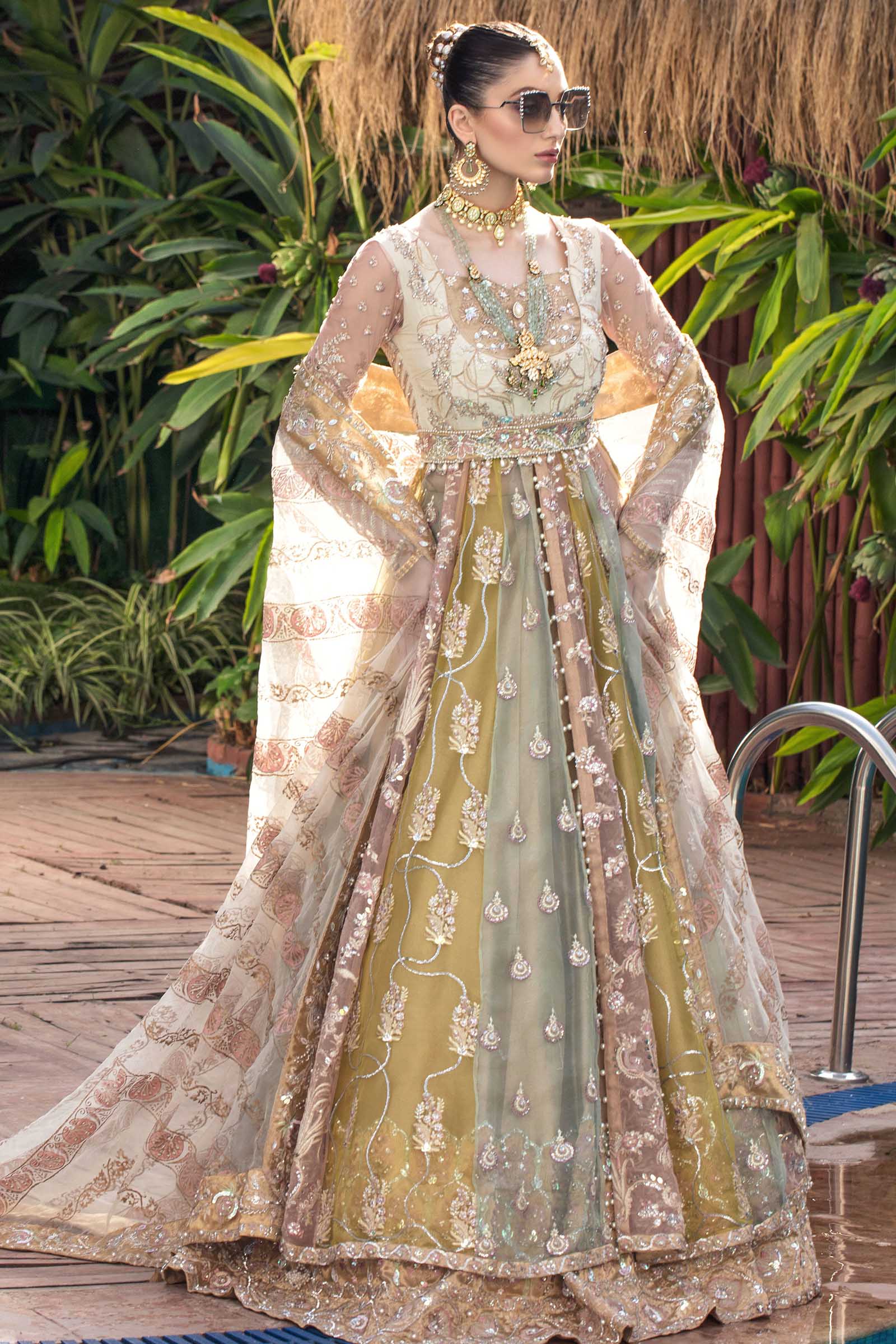 Pakistani Pastel Embroidered Organza Pishwas Dress (3-Piece) - Image 2