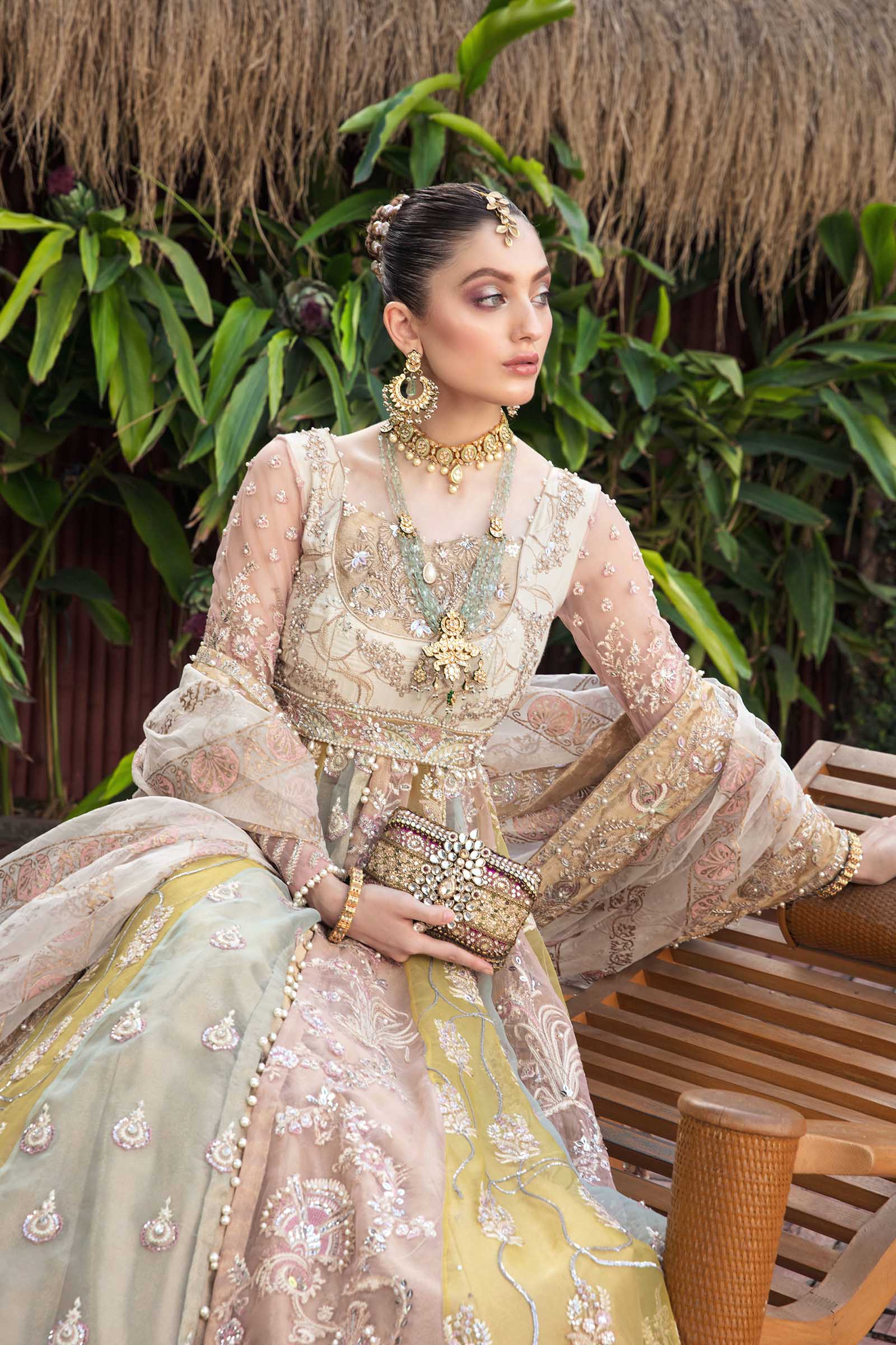 Pakistani Pastel Embroidered Organza Pishwas Dress (3-Piece) - Image 3