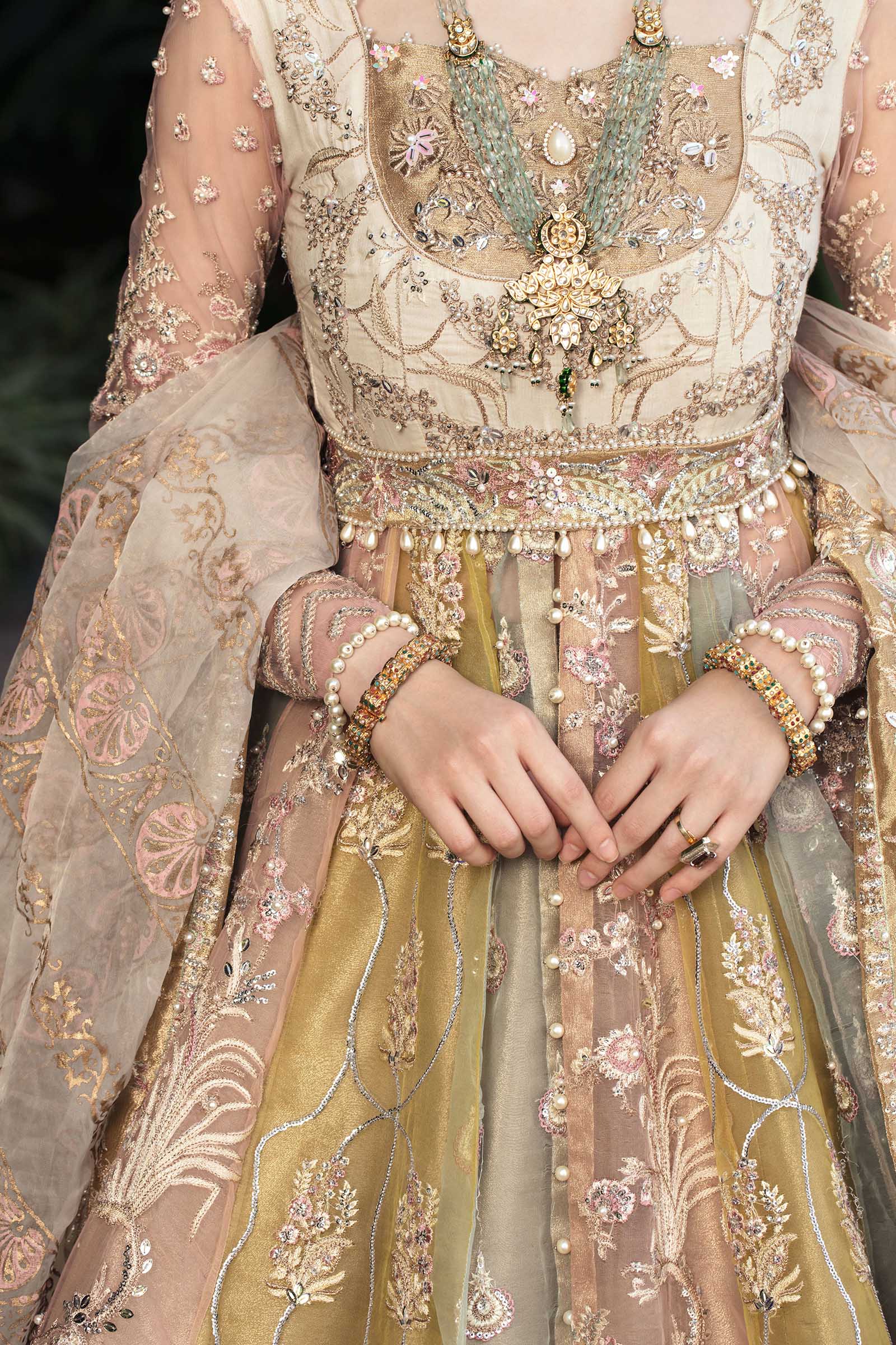 Pakistani Pastel Embroidered Organza Pishwas Dress (3-Piece) - Image 7