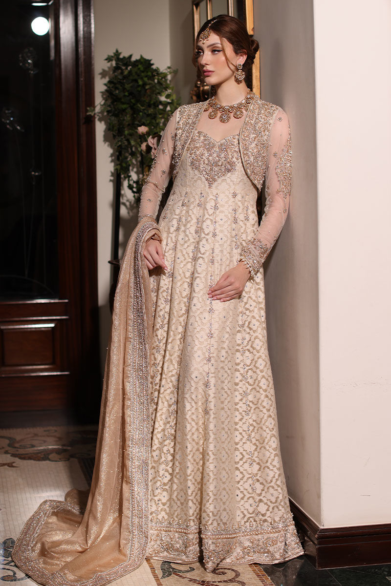 Off-White Hand-Embroidered Kalidaar Pishwas (2-Piece) - Image 1