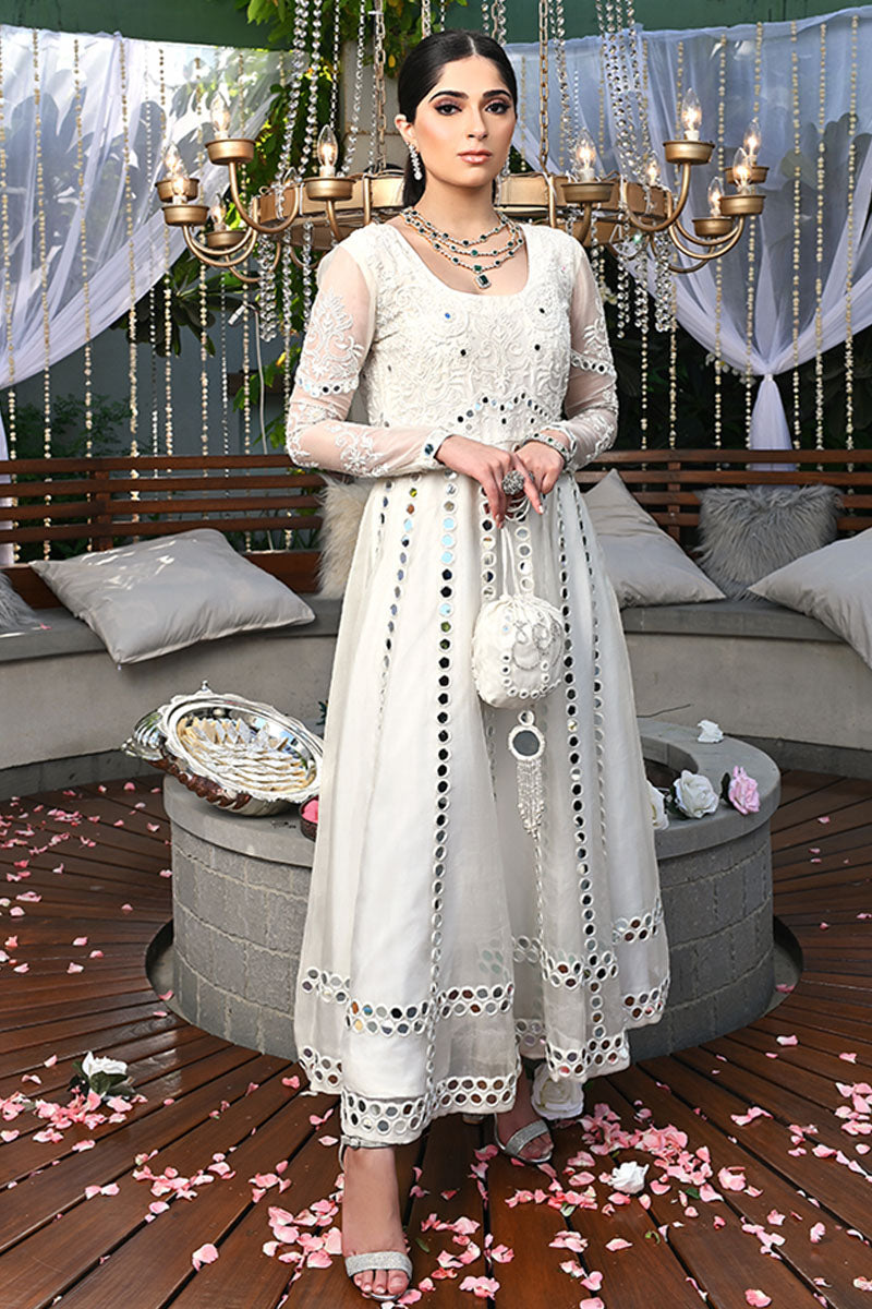 Pakistani Ivory Mirror-Embellished Organza Pishwas (3-Piece) - Image 2