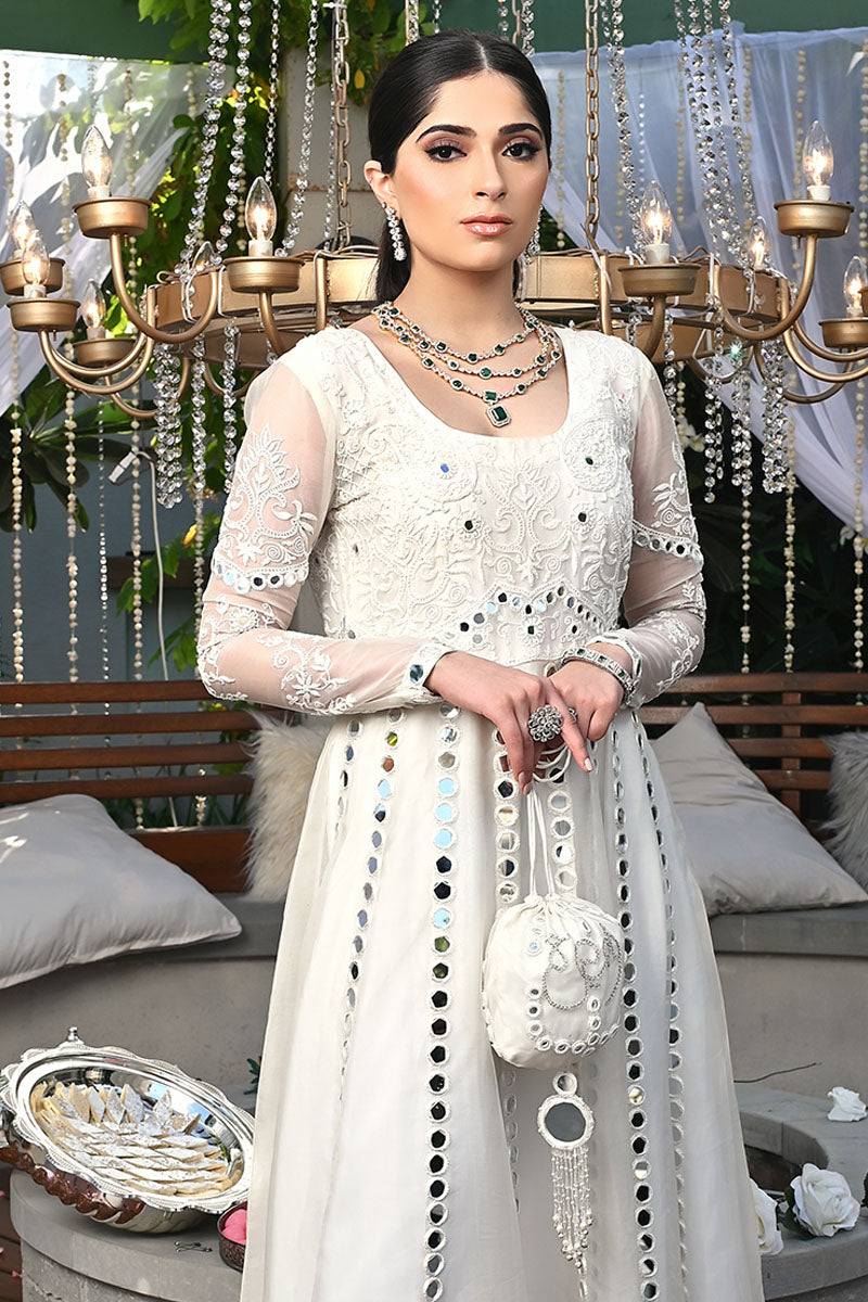 Pakistani Ivory Mirror-Embellished Organza Pishwas (3-Piece) - Image 3
