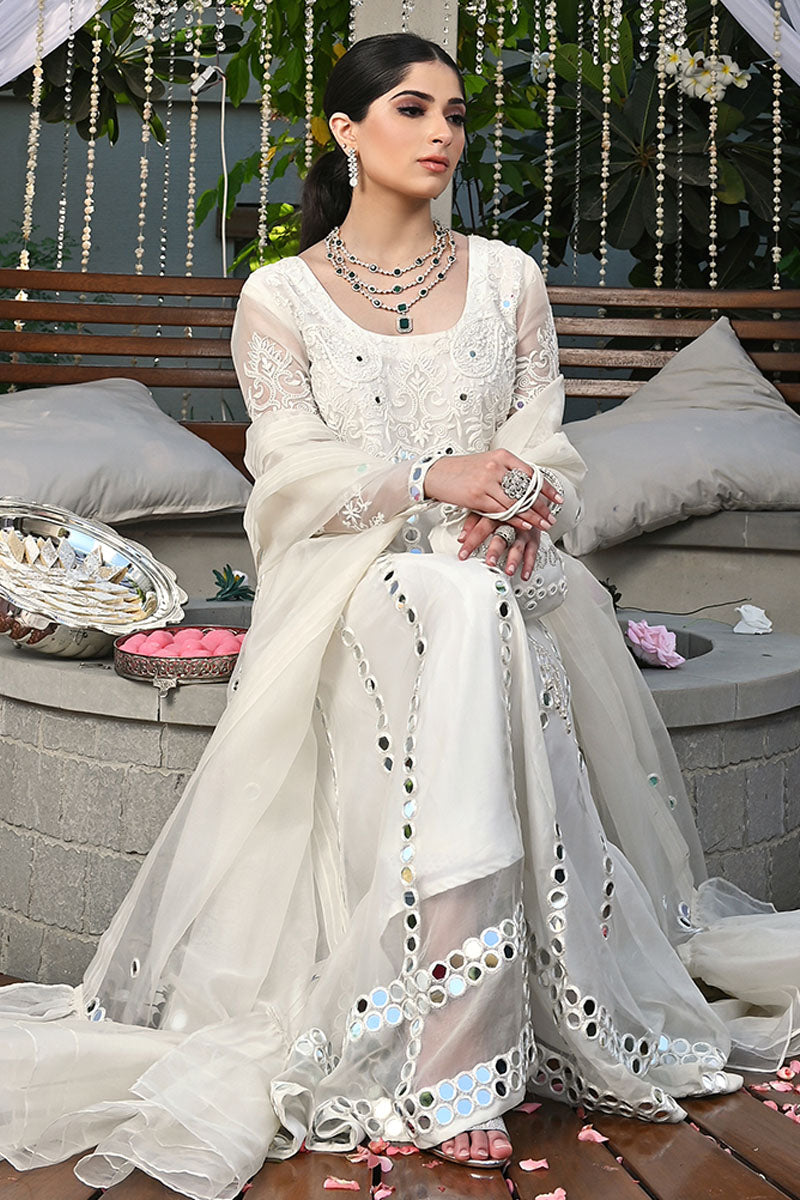 Pakistani Ivory Mirror-Embellished Organza Pishwas (3-Piece) - Image 7