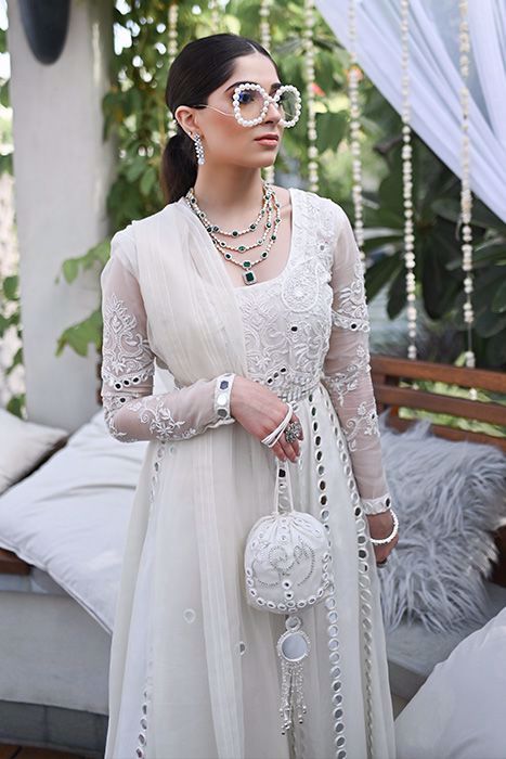 Pakistani Ivory Mirror-Embellished Organza Pishwas (3-Piece) - Image 8