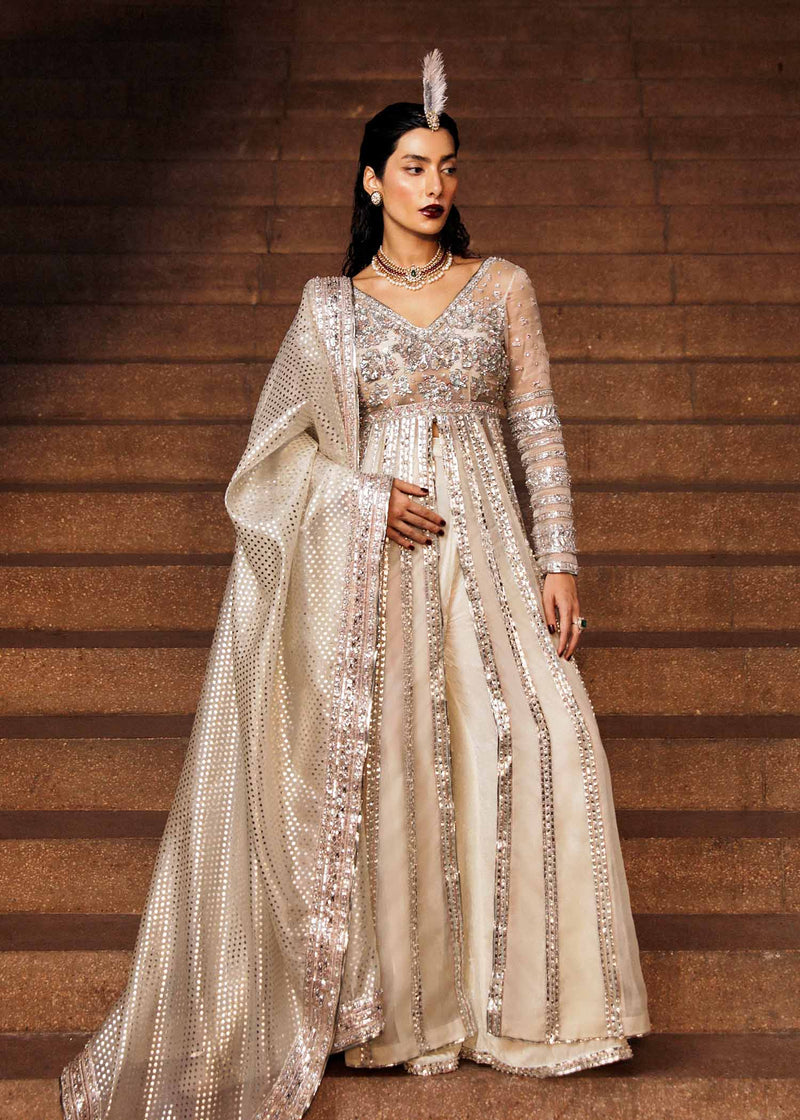 Indian Ivory Embellished Organza Pishwas Dress (3-Piece) - Image 1