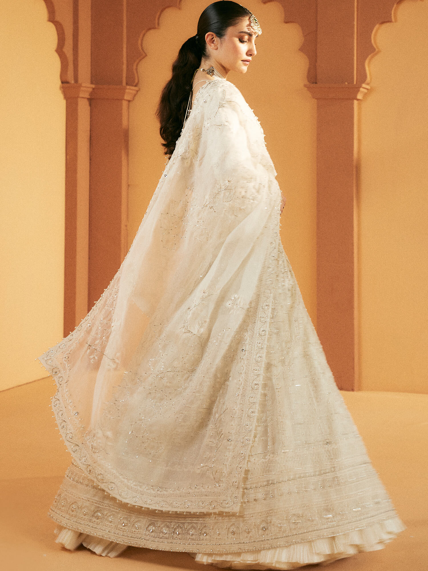 Ivory Embroidered Organza Pishwas Dress (3-Piece) - Image 3