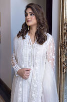 Pakistani Off-White Embroidered Organza Kalidaar Pishwas (3-Piece) - Image 3