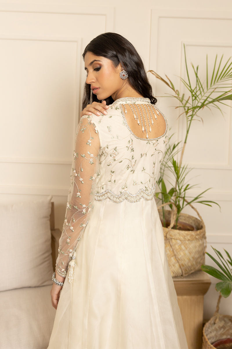 Pakistani Ivory Zardozi Organza Pishwas Dress (3-Piece) - Image 2