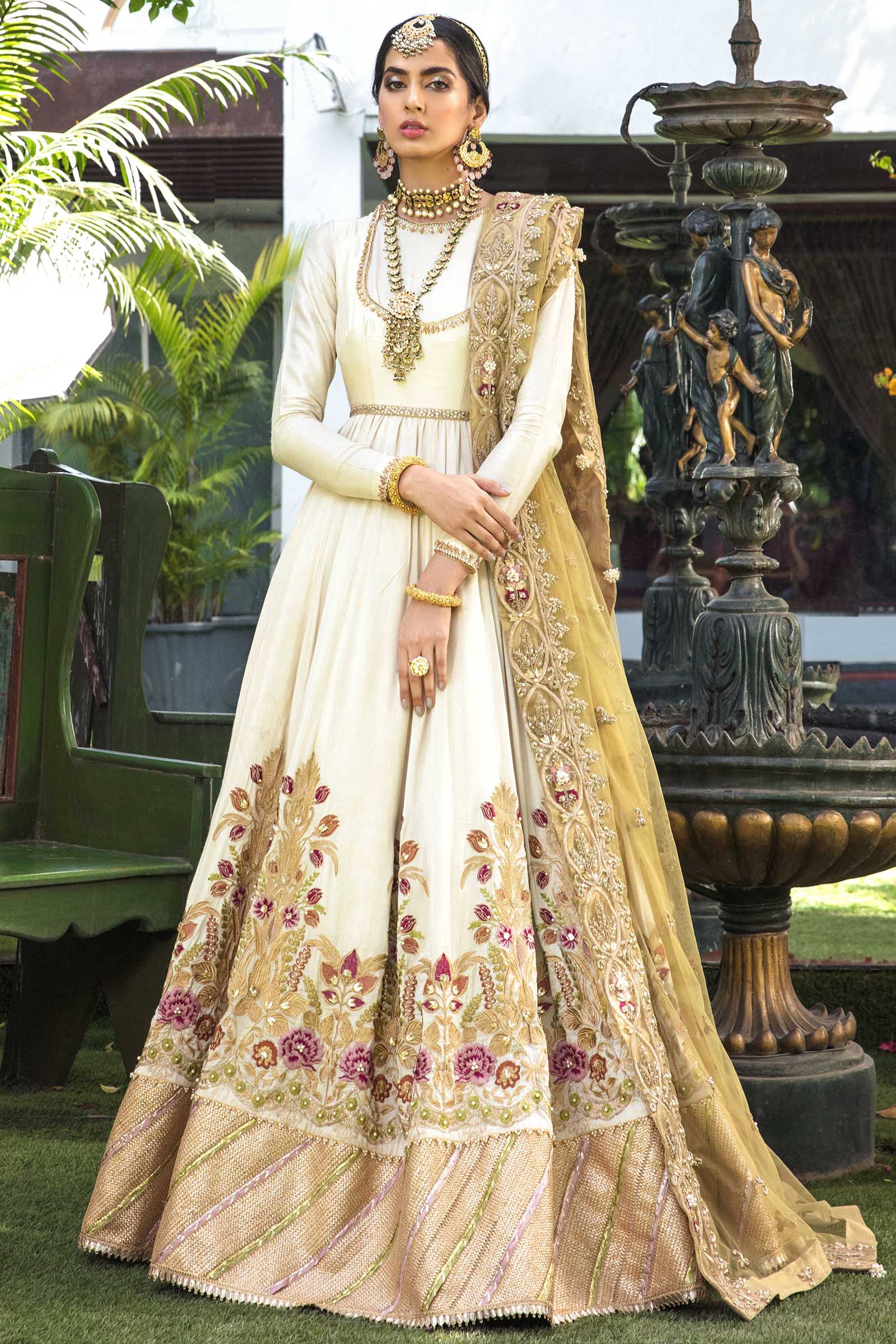 Ivory Hand Embroidered Raw Silk Pishwas (2-Piece) - Image 1