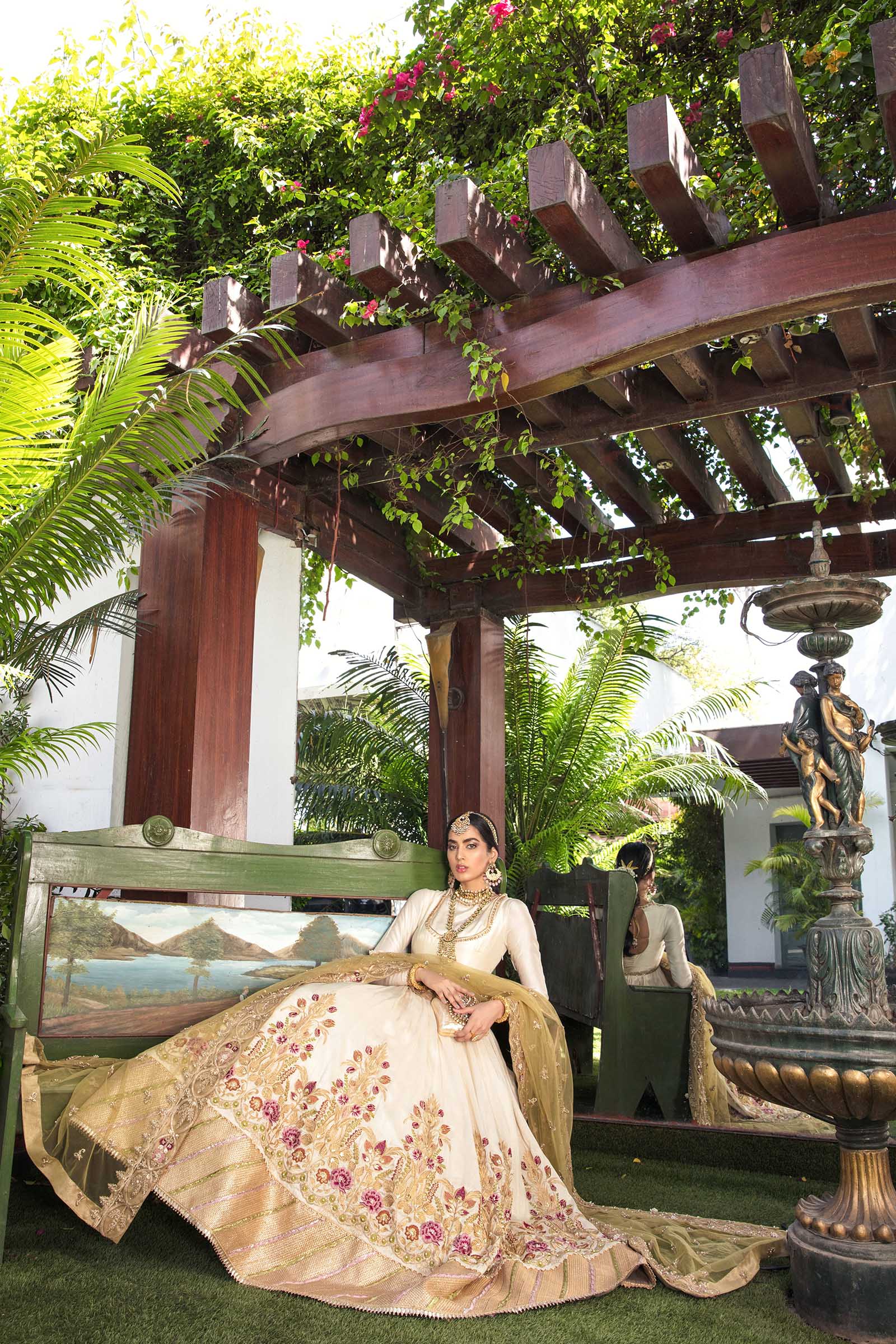 Ivory Hand Embroidered Raw Silk Pishwas (2-Piece) - Image 2