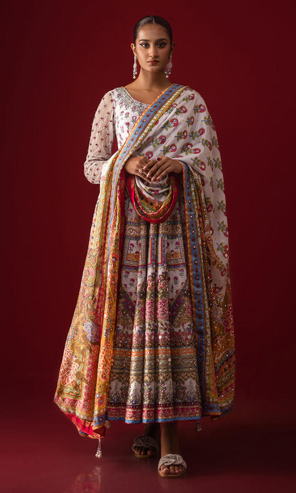 Pakistani Ivory Hand Embellished Raw Silk Pishwas (2-Piece) - Image 5