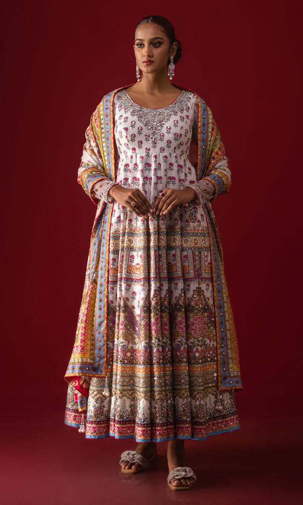 Pakistani Ivory Hand Embellished Raw Silk Pishwas (2-Piece) - Image 6