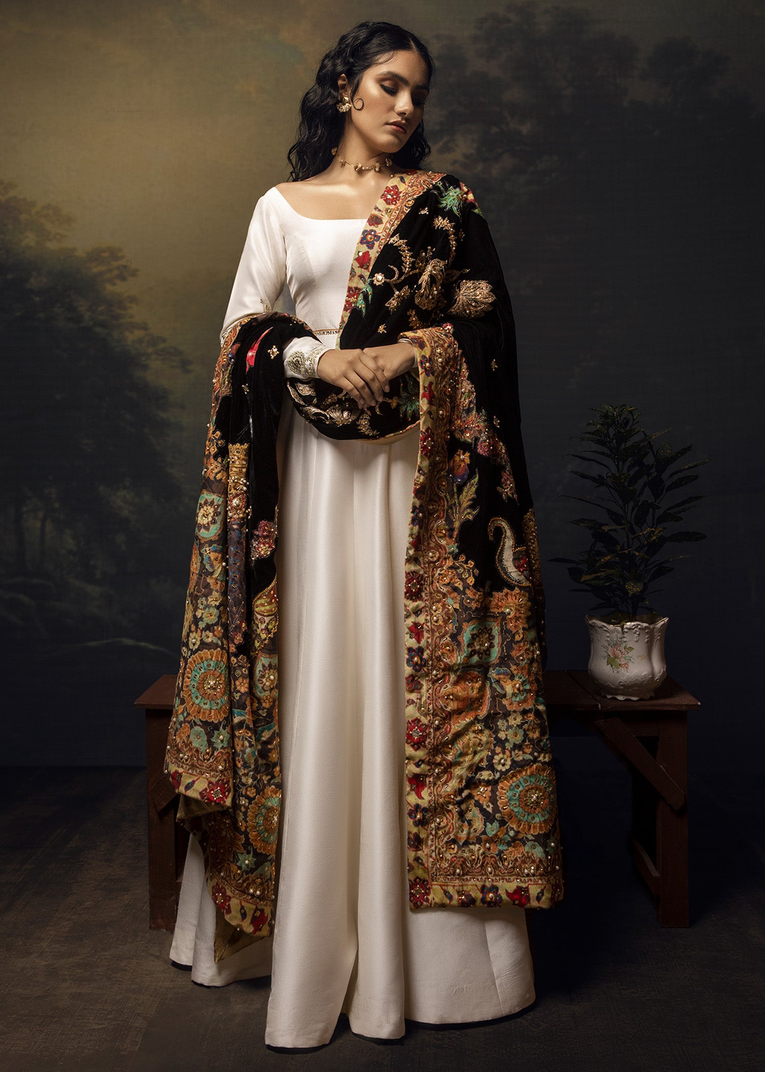 Ivory Embroidered Raw Silk Pishwas (2-Piece) - Image 1