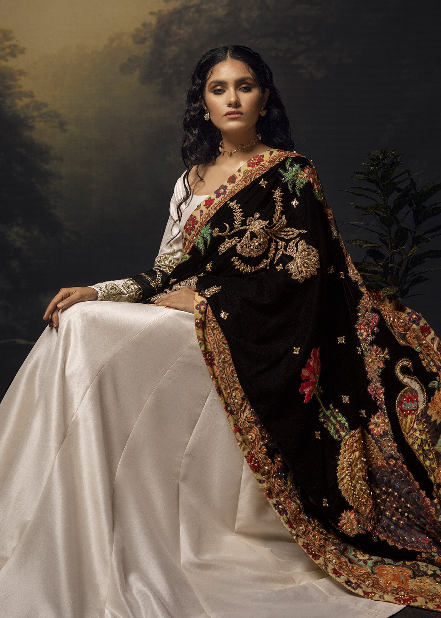 Ivory Embroidered Raw Silk Pishwas (2-Piece) - Image 2