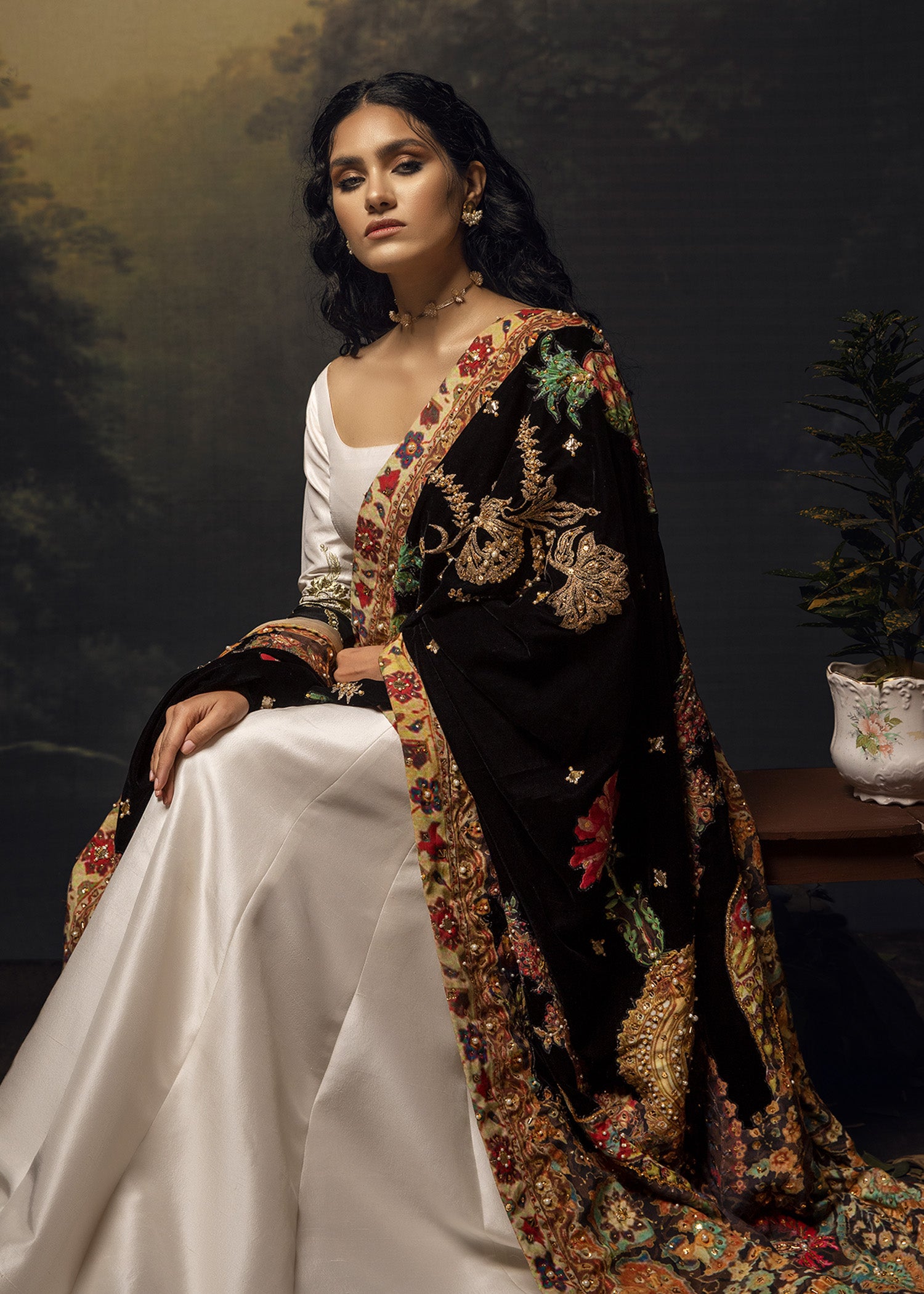 Ivory Embroidered Raw Silk Pishwas (2-Piece) - Image 4