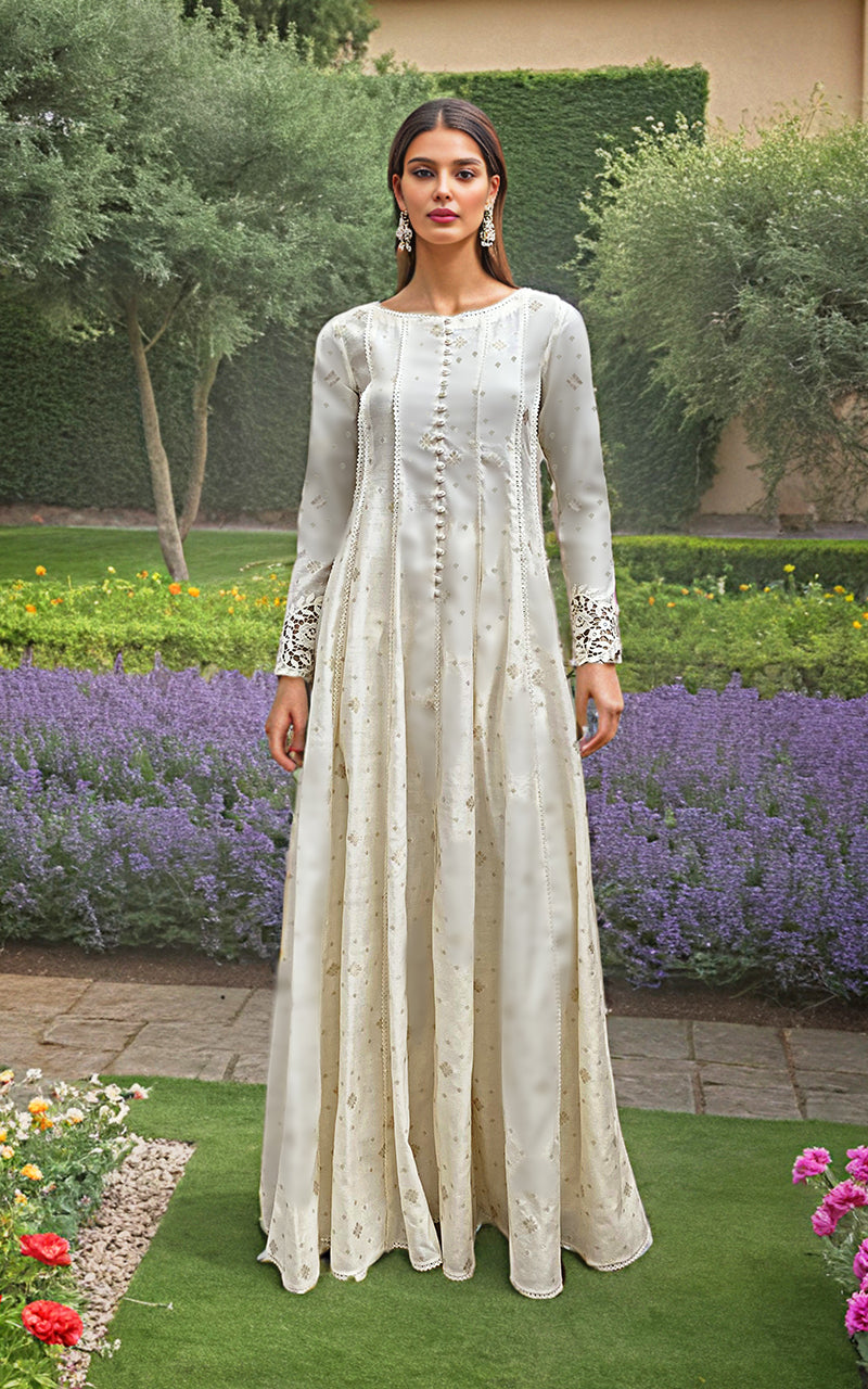 Ivory Gota Cutwork Silk-Blend Pishwas (3-Piece) - Image 1