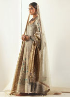 Pakistani Ivory Gold Hand-Embellished Silk Blend Pishwas (2-Piece) - Image 1