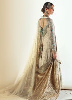 Pakistani Ivory Gold Hand-Embellished Silk Blend Pishwas (2-Piece) - Image 2