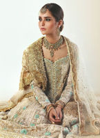 Pakistani Ivory Gold Hand-Embellished Silk Blend Pishwas (2-Piece) - Image 3