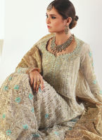 Pakistani Ivory Gold Hand-Embellished Silk Blend Pishwas (2-Piece) - Image 4