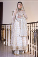 Pakistani Off-White Hand-Embroidered Silk Pishwas (3-Piece) - Image 2